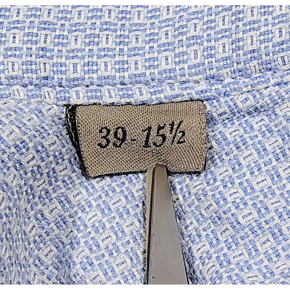 Canali 1934 Blue Dress Shirt Men's Size 15.5  Long Sleeve Cotton Geometric Print - Picture 4 of 12